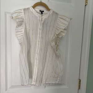 Express White Flutter Sleeve Blouse with Mandarin Collar